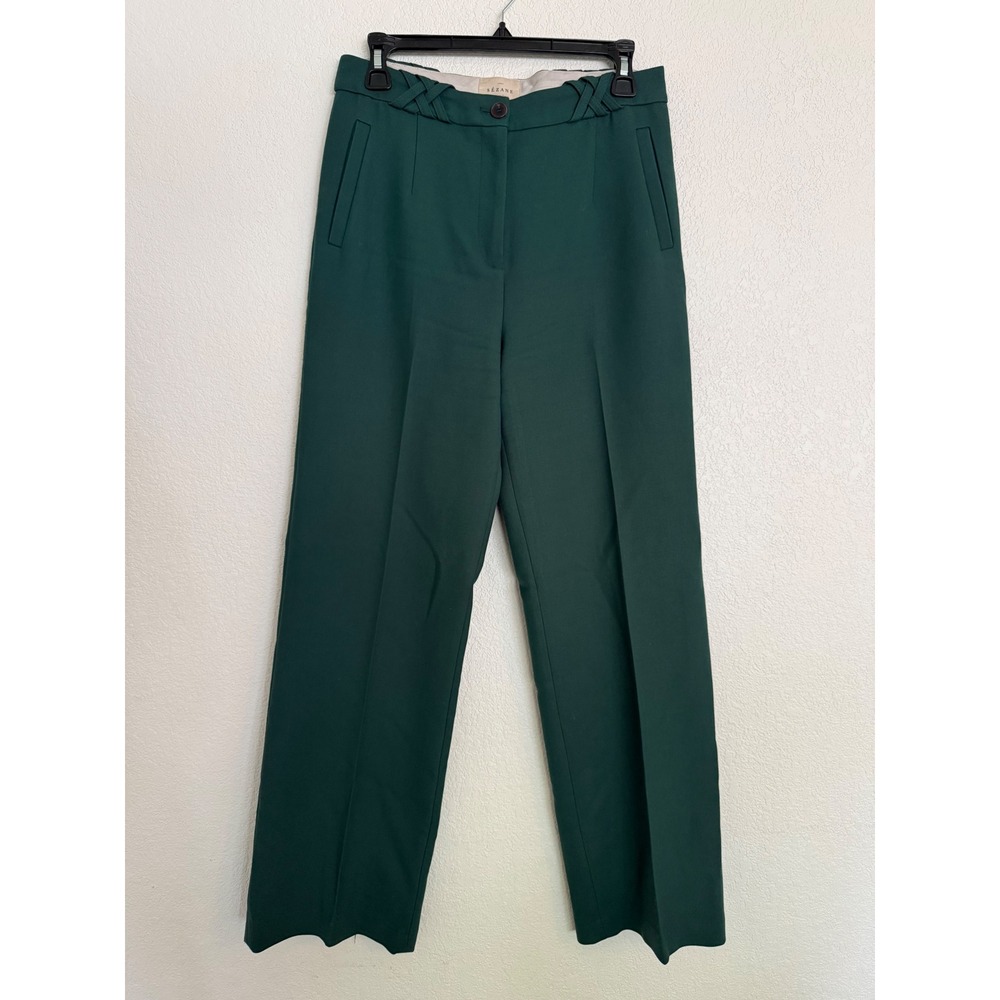 Sezane Paris Forest Green Braided Waist Straight Leg Trousers Size 38
